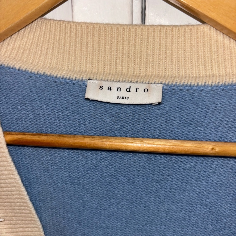 Sandro Women's Blue and Cream Sweater
